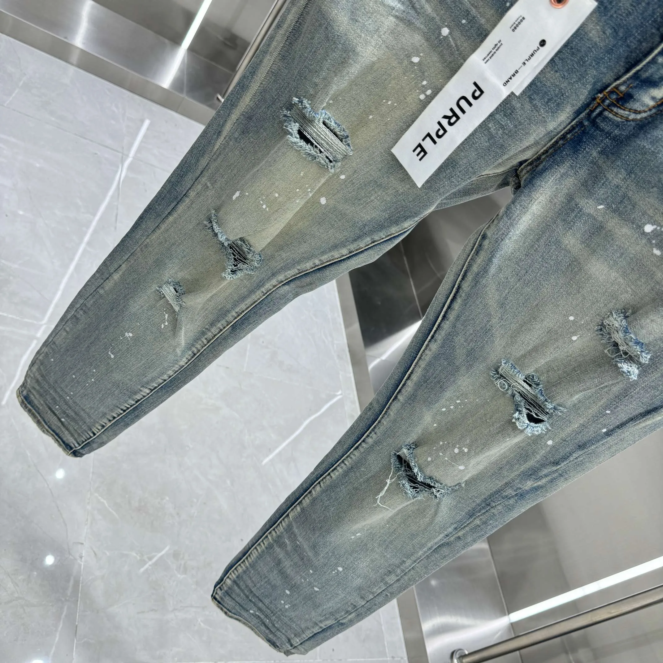 🅿️310 Purple Brand ripped graffiti craft street fashion slim fit stretch jeans color blue code number 30 32 34 36 38