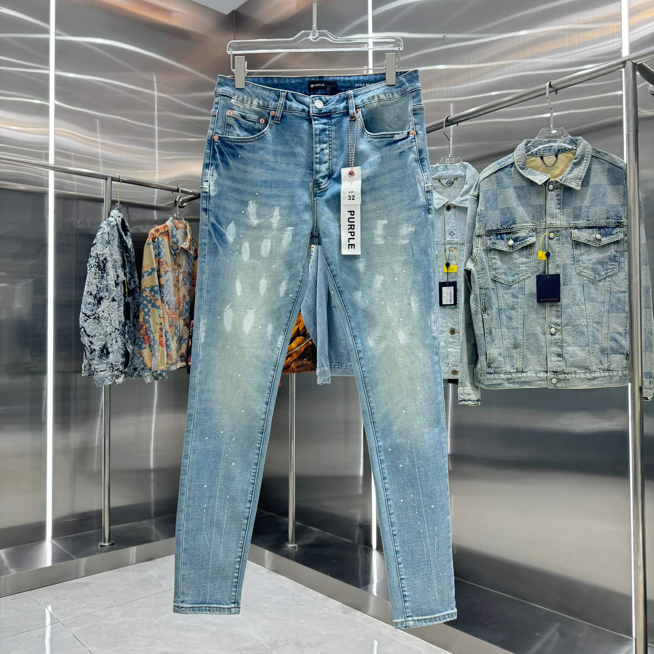 🅿️310 Purple Brand graffiti street fashion brand style slim fit stretch jeans color blue code number 30 32 34 36 38