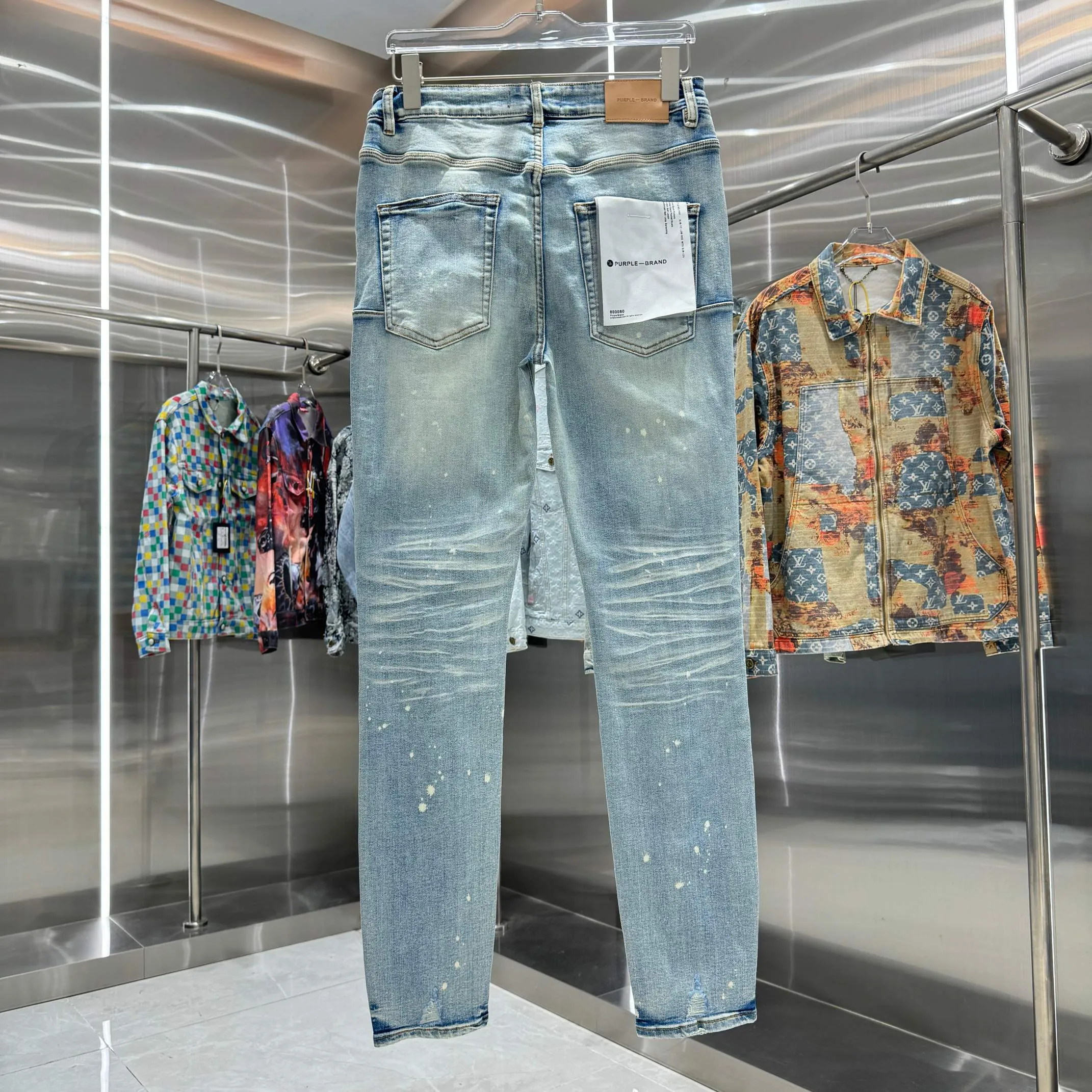 🅿️310 Purple Brand ripped graffiti craft street fashion slim fit stretch jeans color light blue size 30 32 34 36 38