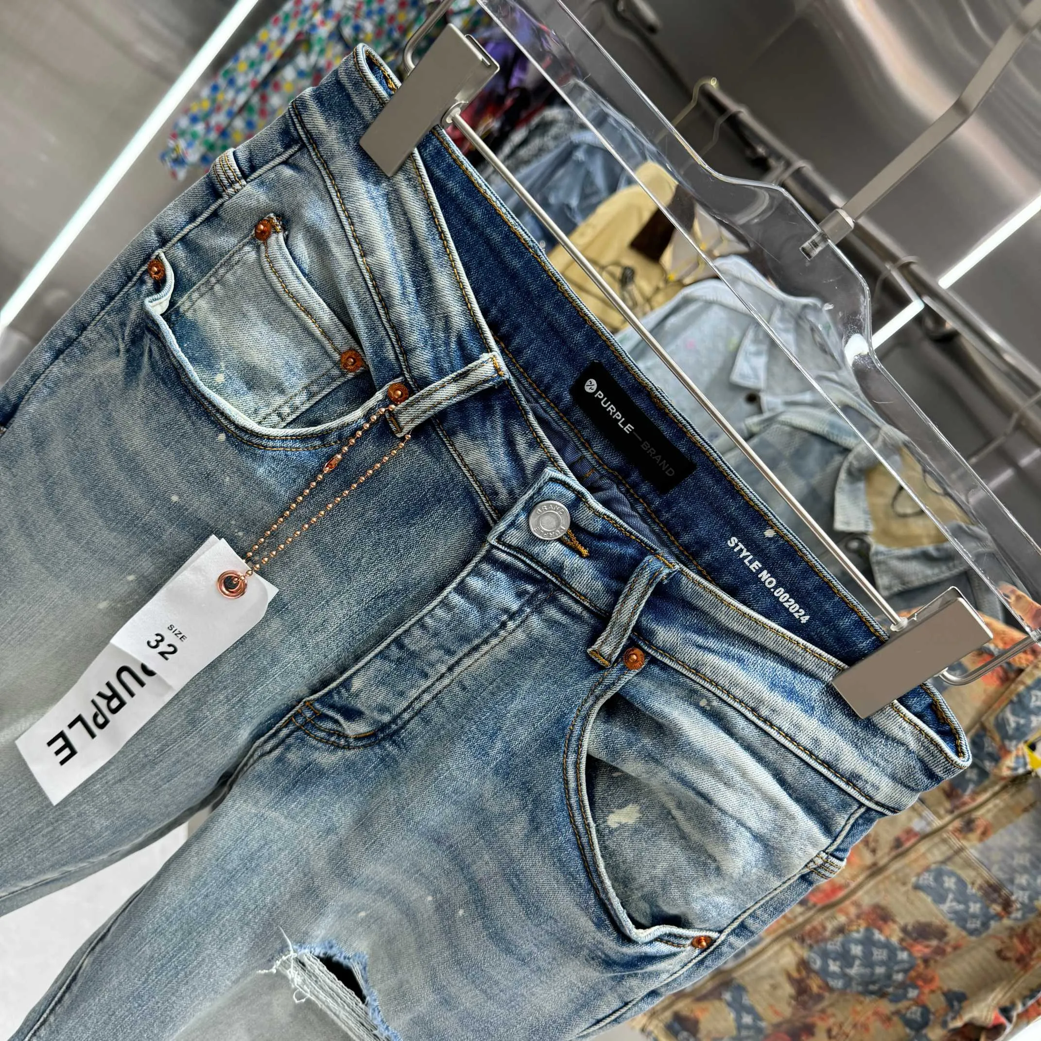 🅿️310 Purple Brand ripped graffiti craft street fashion slim fit stretch jeans color light blue size 30 32 34 36 38