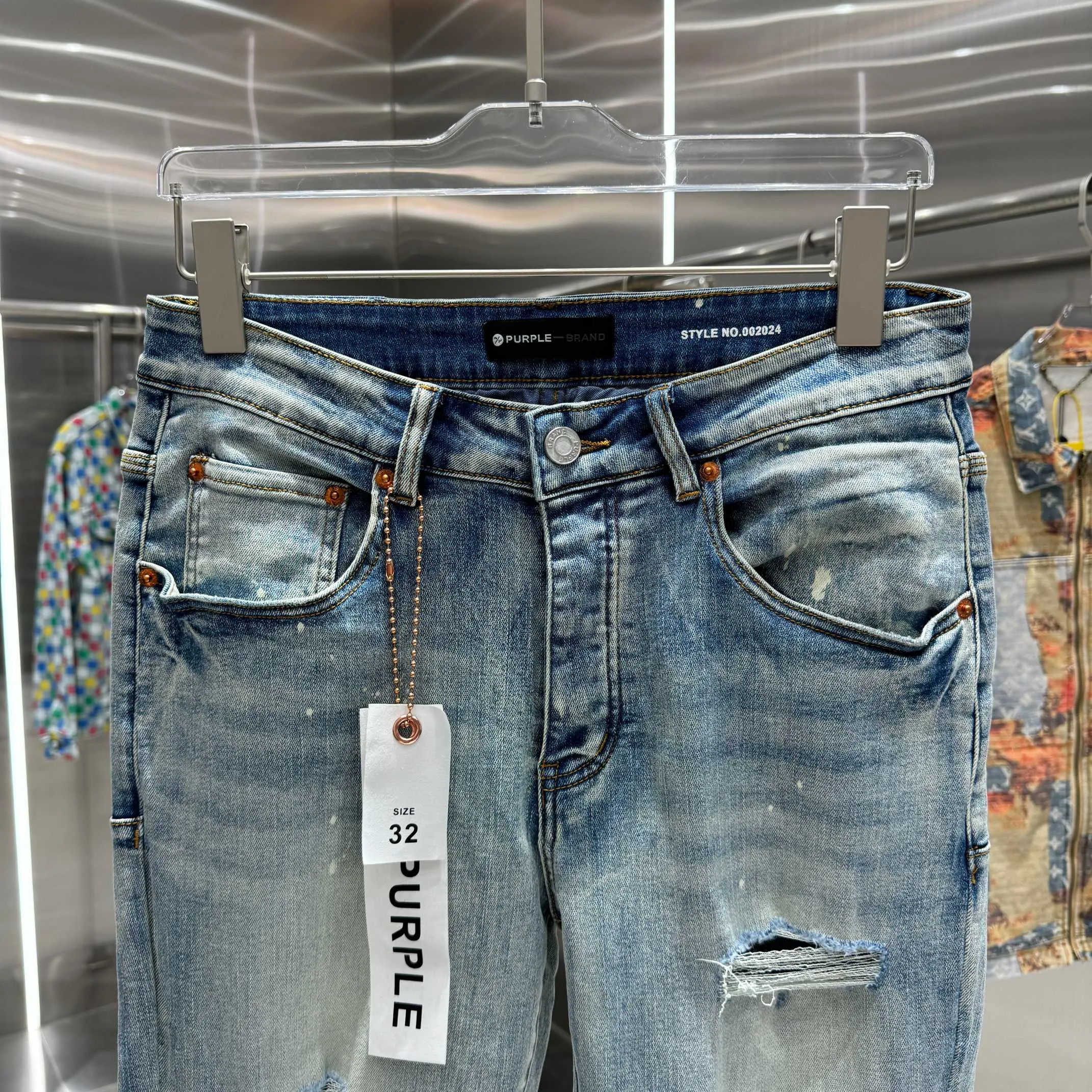 🅿️310 Purple Brand ripped graffiti craft street fashion slim fit stretch jeans color light blue size 30 32 34 36 38