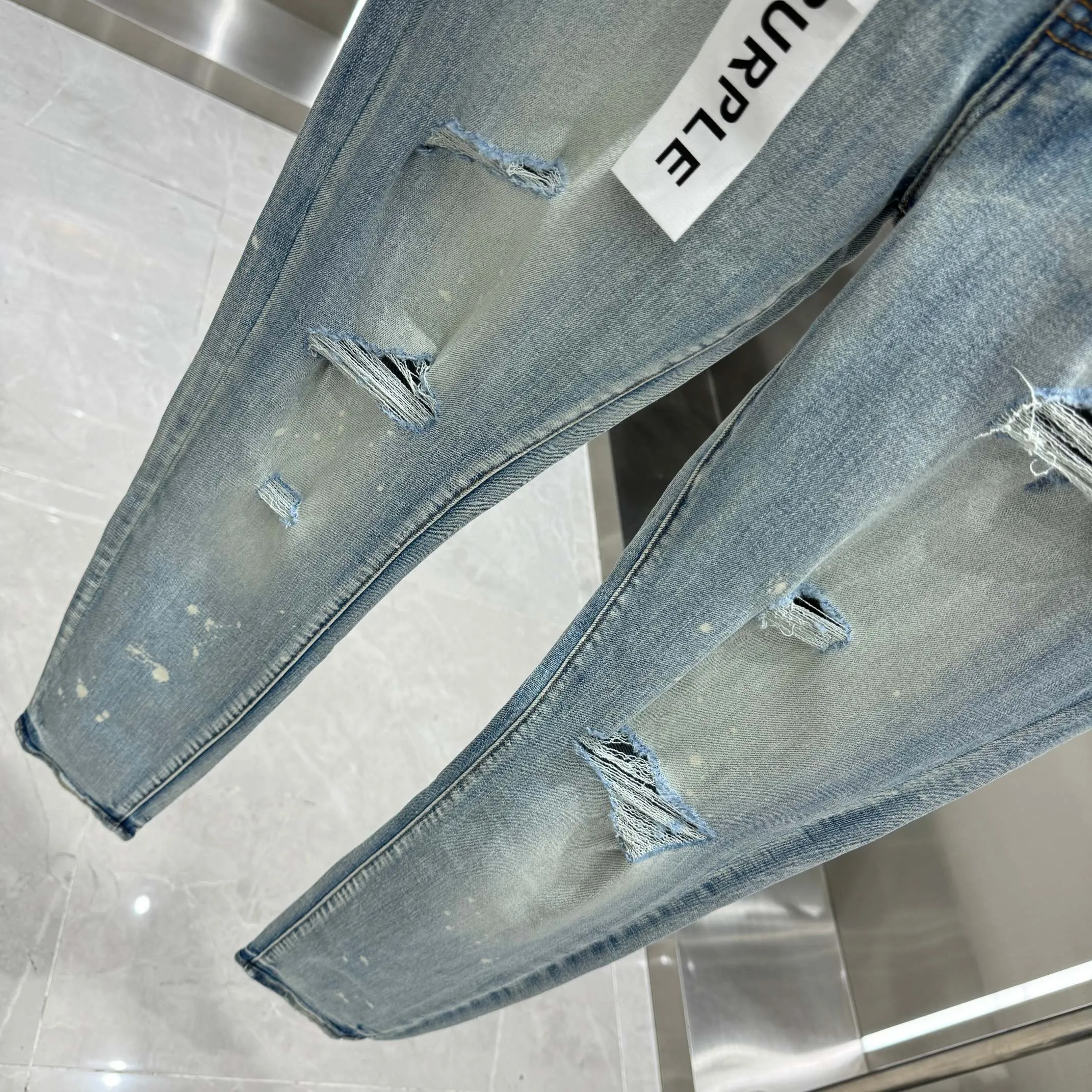 🅿️310 Purple Brand ripped graffiti craft street fashion slim fit stretch jeans color light blue size 30 32 34 36 38