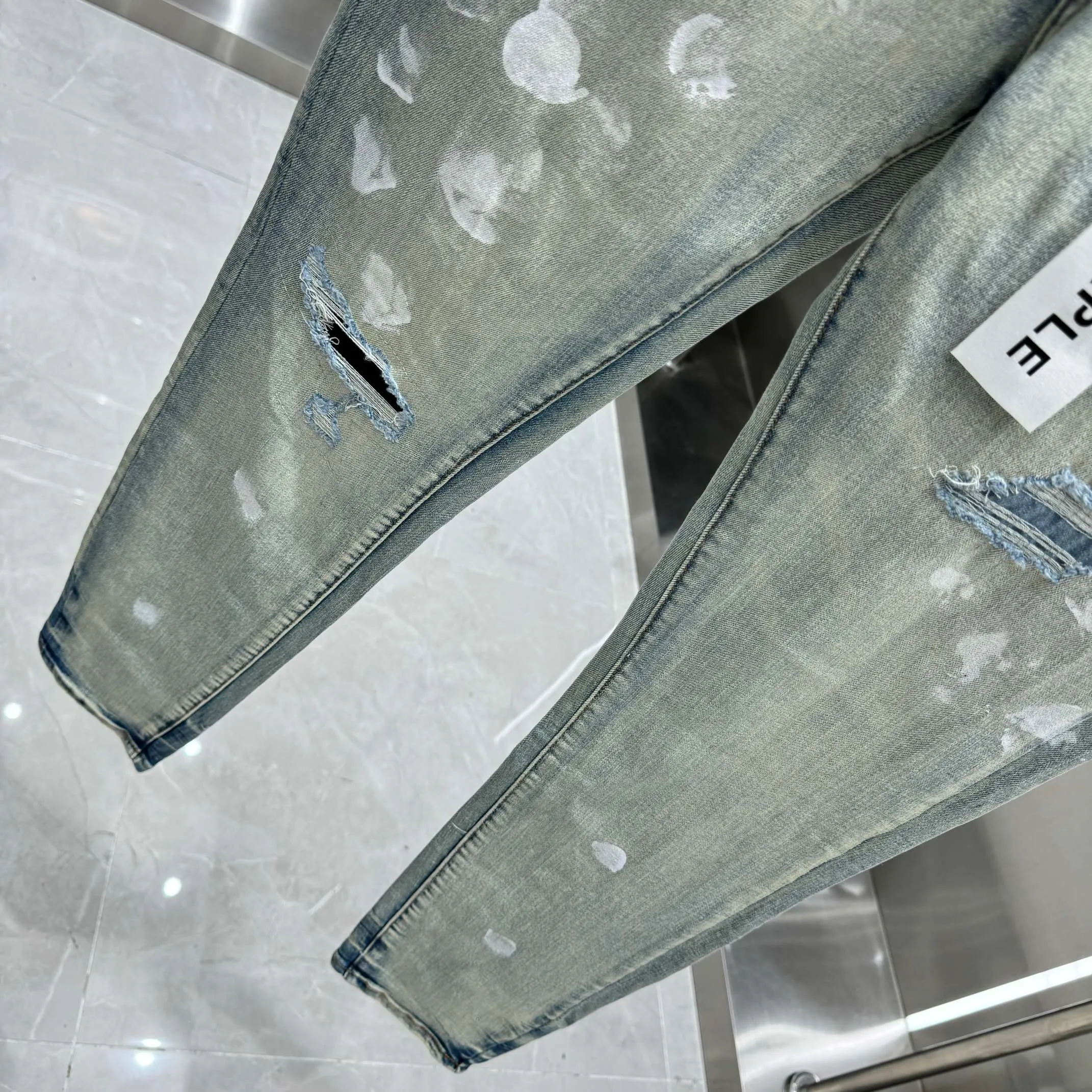 🅿️310 Purple Brand ripped graffiti craft street fashion slim fit stretch jeans color blue code number 30 32 34 36 38
