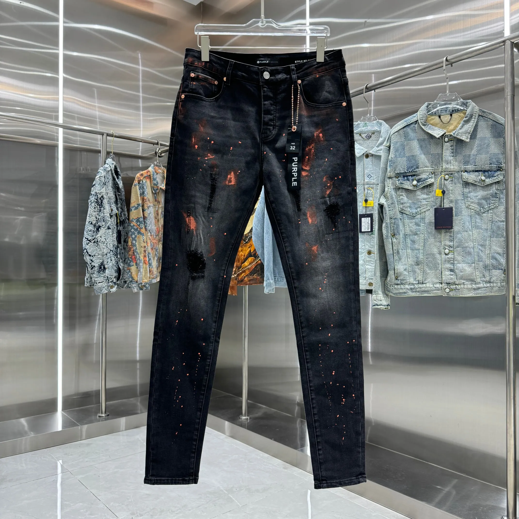 🅿️310 Purple Brand graffiti street fashion style slim fit stretch jeans Color Black Size 30 32 34 36 38