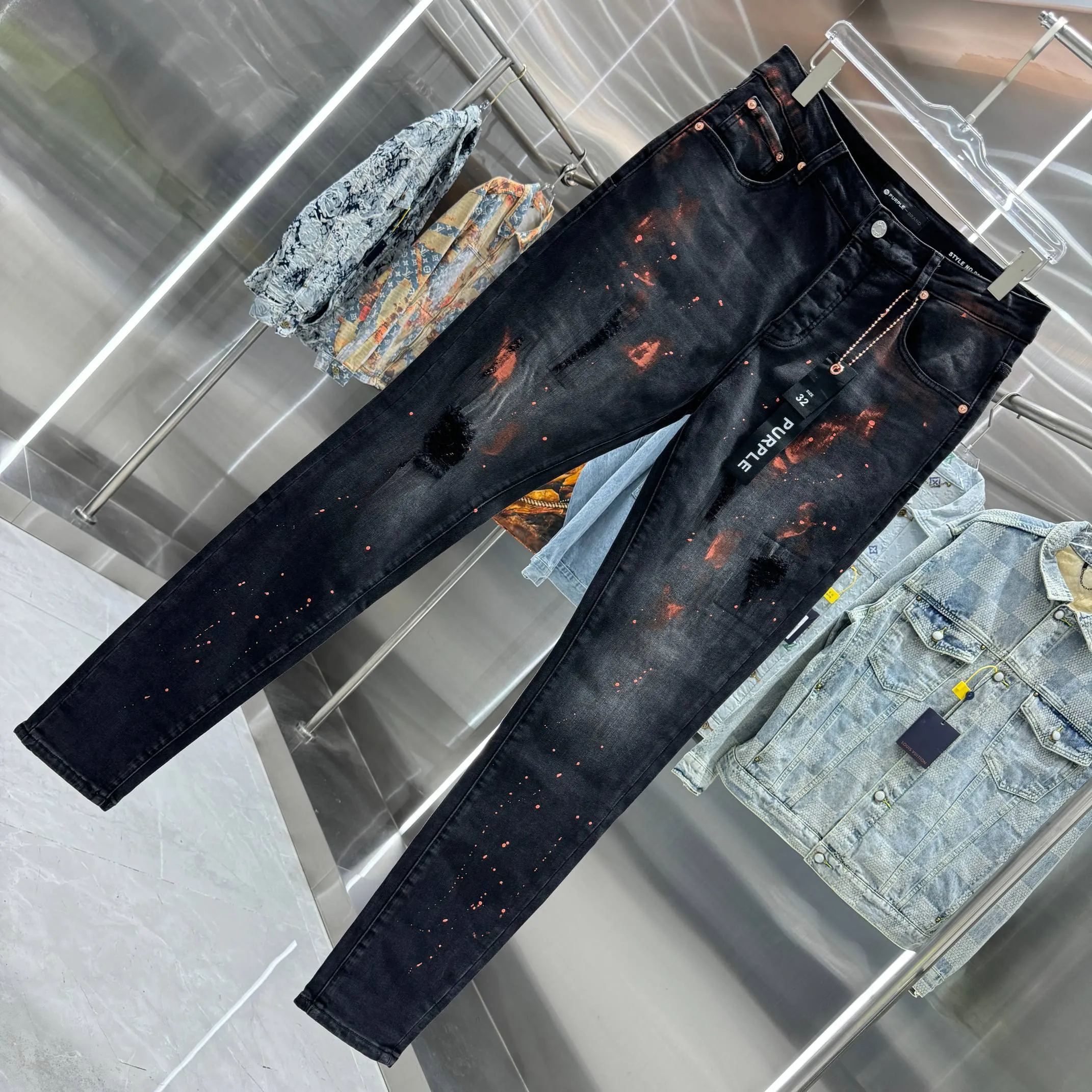 🅿️310 Purple Brand graffiti street fashion style slim fit stretch jeans Color Black Size 30 32 34 36 38