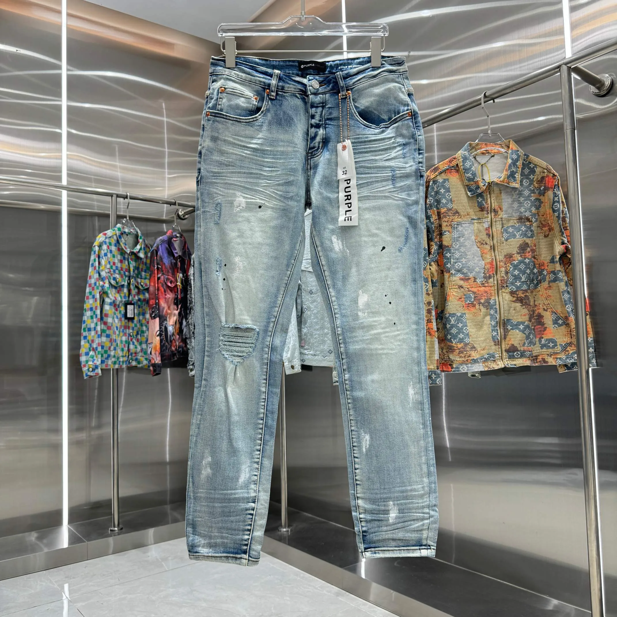 🅿️310 Purple Brand ripped graffiti craft street fashion slim fit stretch jeans color light blue size 30 32 34 36 38