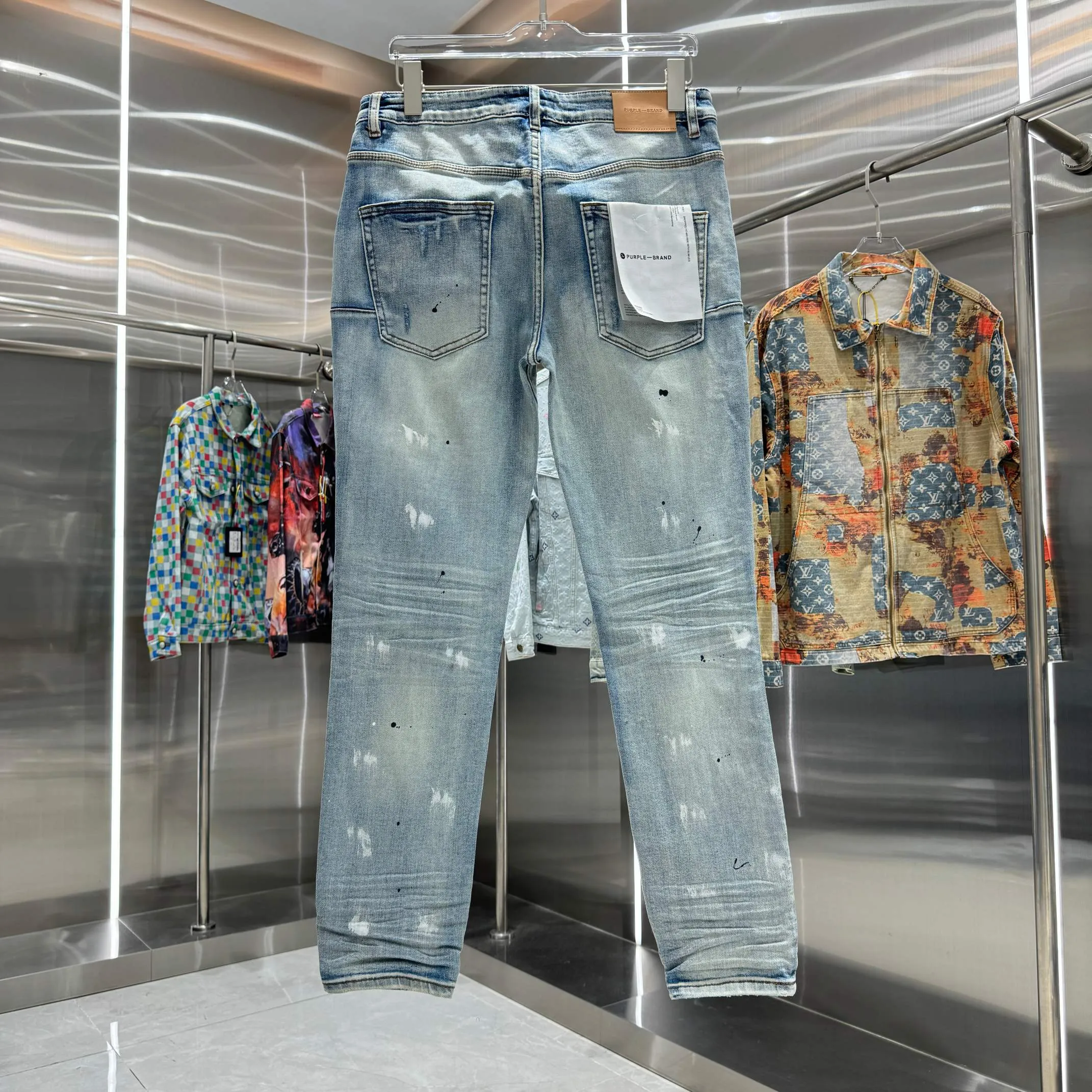 🅿️310 Purple Brand ripped graffiti craft street fashion slim fit stretch jeans color light blue size 30 32 34 36 38