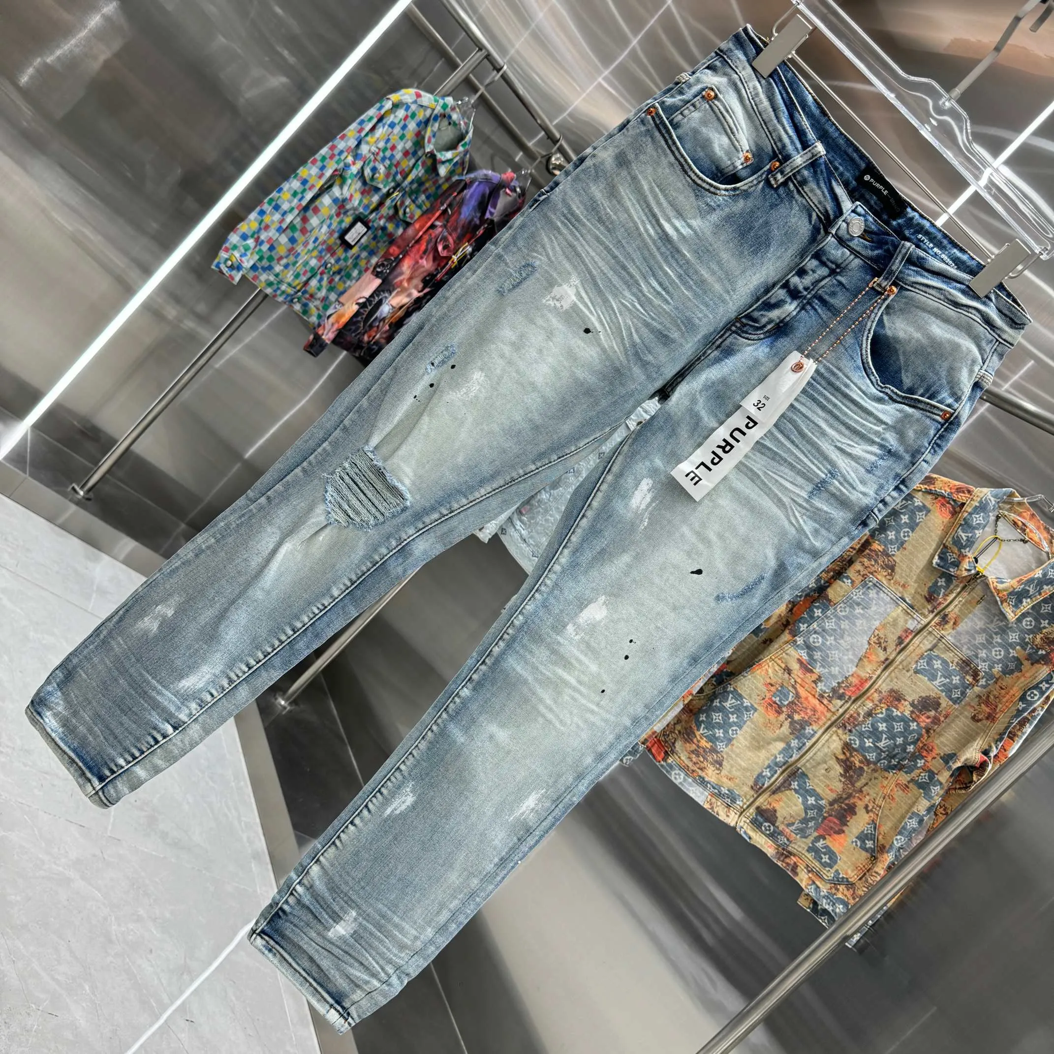 🅿️310 Purple Brand ripped graffiti craft street fashion slim fit stretch jeans color light blue size 30 32 34 36 38