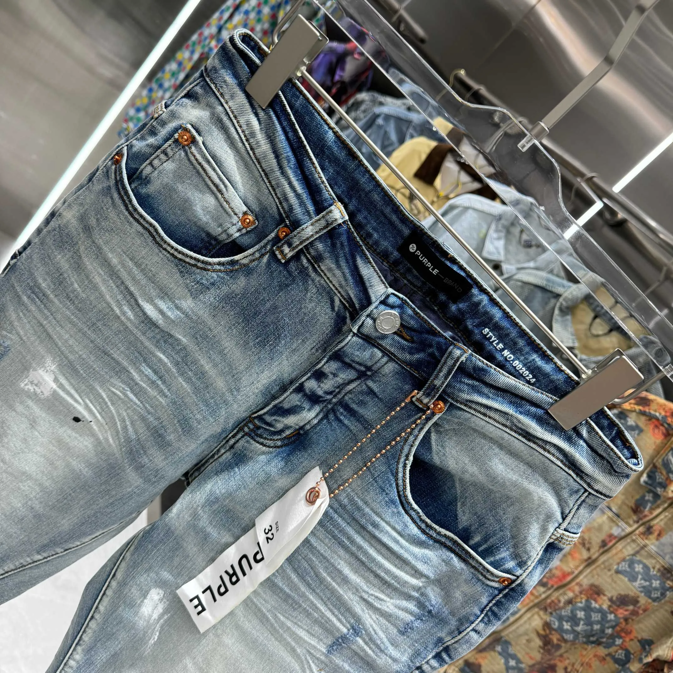 🅿️310 Purple Brand ripped graffiti craft street fashion slim fit stretch jeans color light blue size 30 32 34 36 38