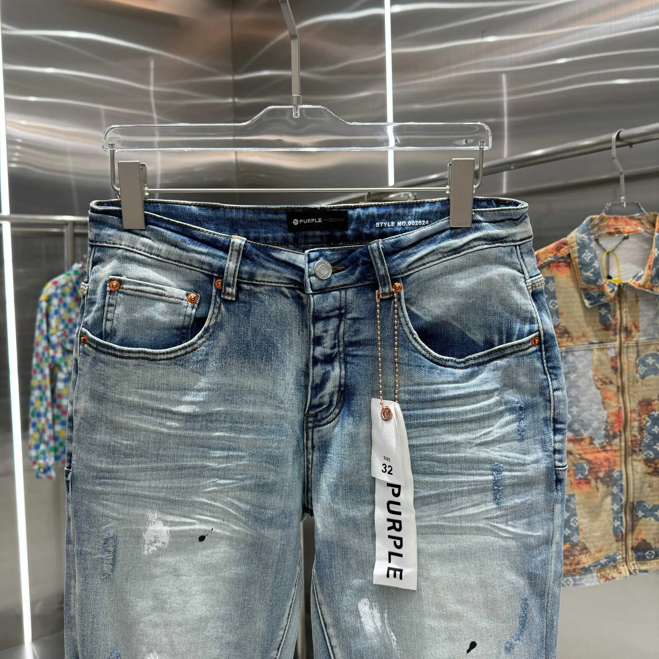 🅿️310 Purple Brand ripped graffiti craft street fashion slim fit stretch jeans color light blue size 30 32 34 36 38