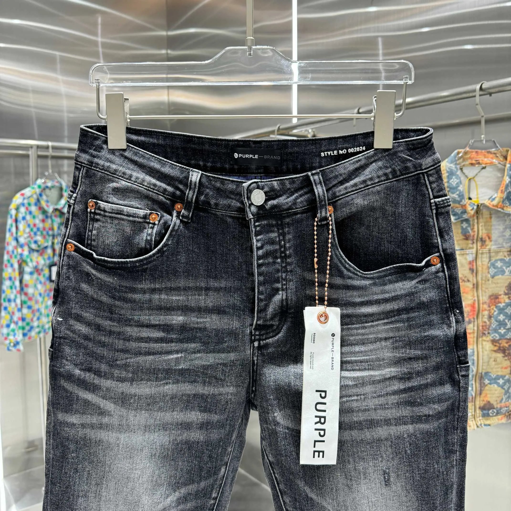 🅿️310 Purple Brand Washed Distressed Street Fashion Slim Fit Small Foot Stretch Jeans Color Black Size 30 32 34 36 38