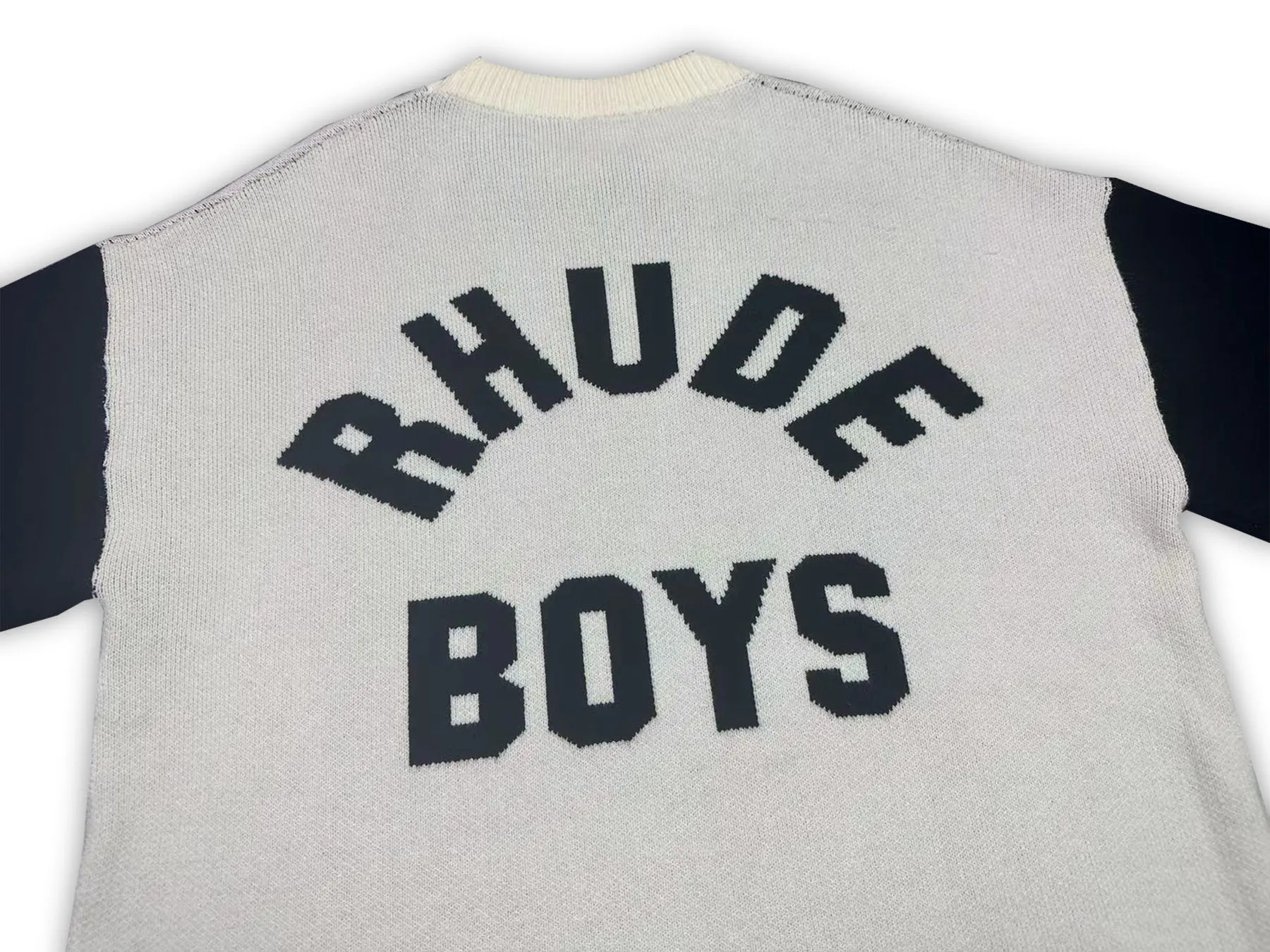 P240 Rhude new simple white printed letter splicing round neck pullover long-sleeved sweater Color: black and white Size: M L XL XXL