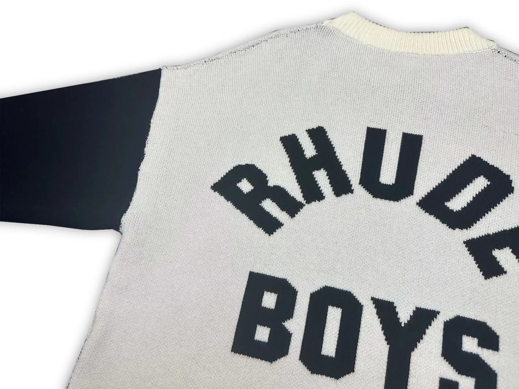 P240 Rhude new simple white printed letter splicing round neck pullover long-sleeved sweater Color: black and white Size: M L XL XXL