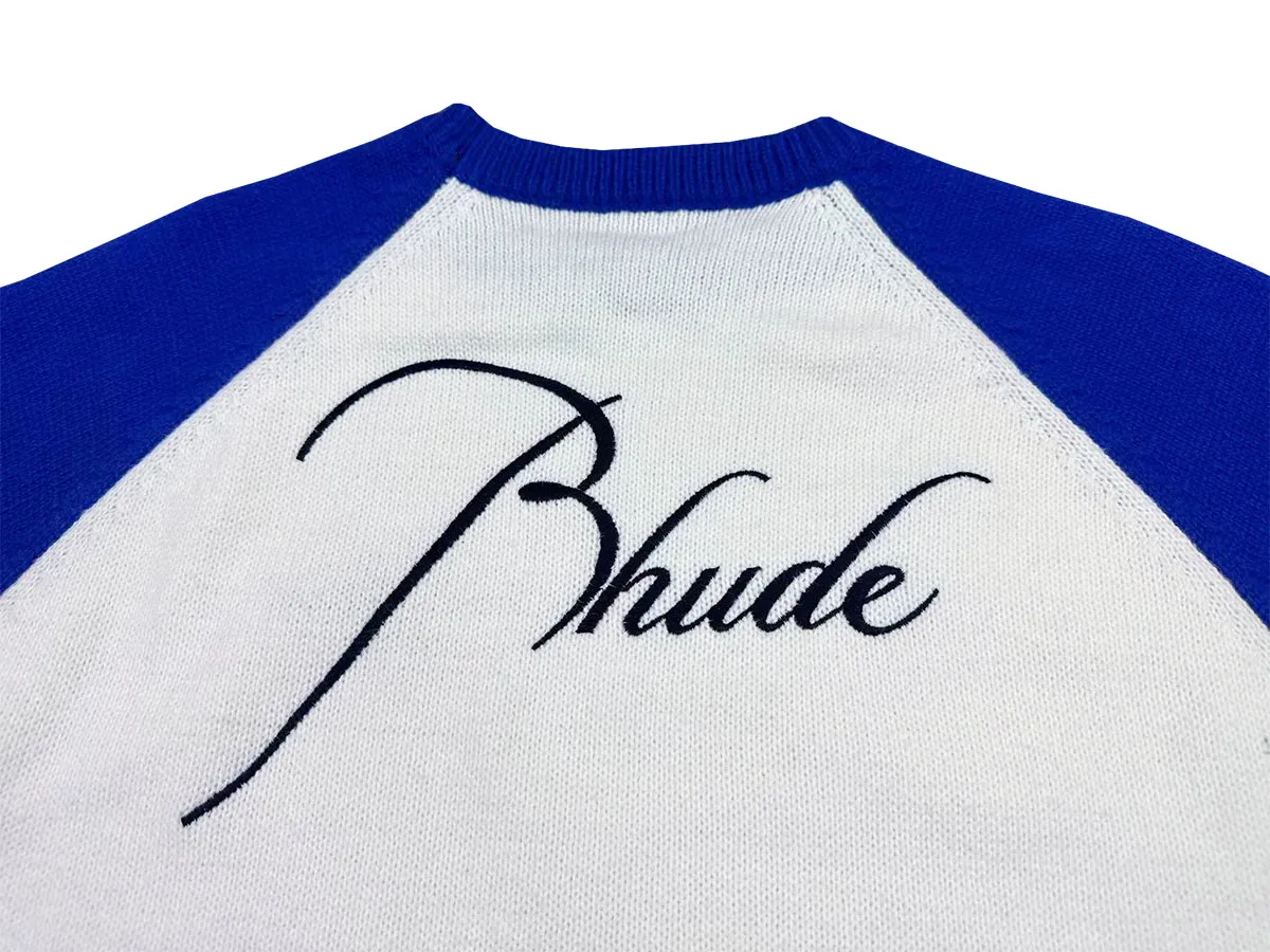 P240 Rhude new embroidered patchwork contrasting color loose sweater Color: blue and white brown and white Size: M L XL XXL
