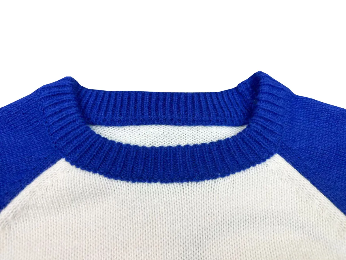 P240 Rhude new embroidered patchwork contrasting color loose sweater Color: blue and white brown and white Size: M L XL XXL