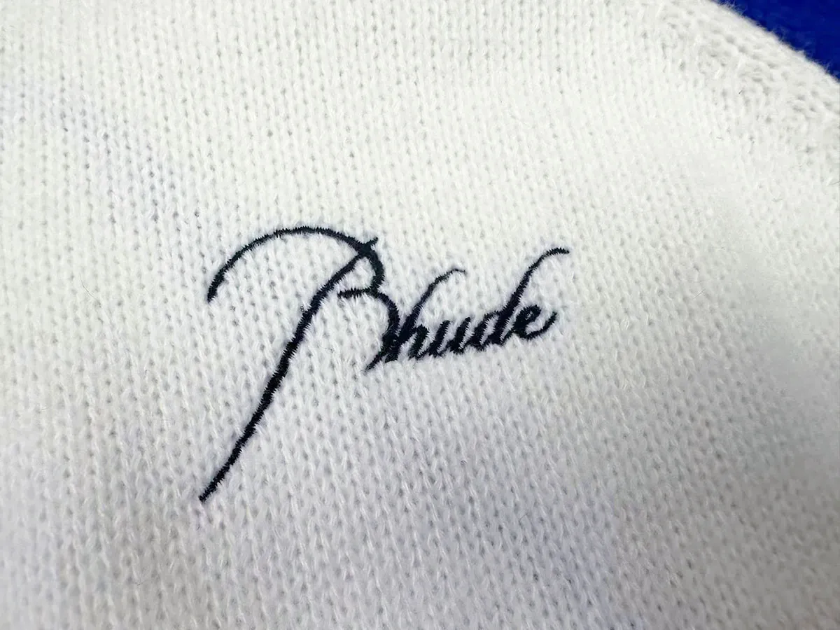 P240 Rhude new embroidered patchwork contrasting color loose sweater Color: blue and white brown and white Size: M L XL XXL