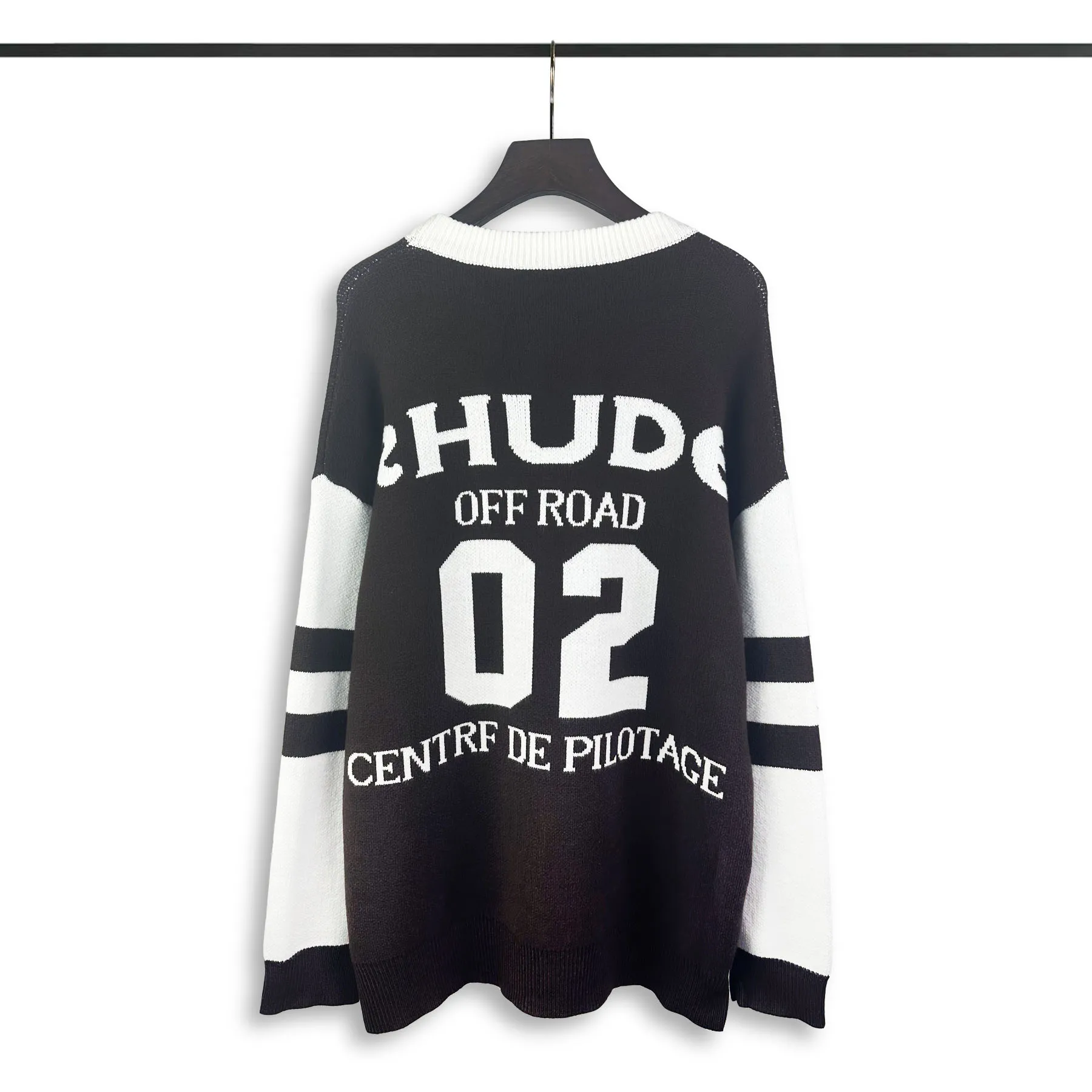 P240 Rhude new raglan sleeve contrasting printed letter crew neck sweater Color: brown and white Size: M L XL XXL