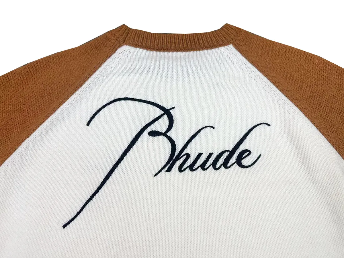 P240 Rhude new embroidered patchwork contrasting color loose sweater Color: blue and white brown and white Size: M L XL XXL