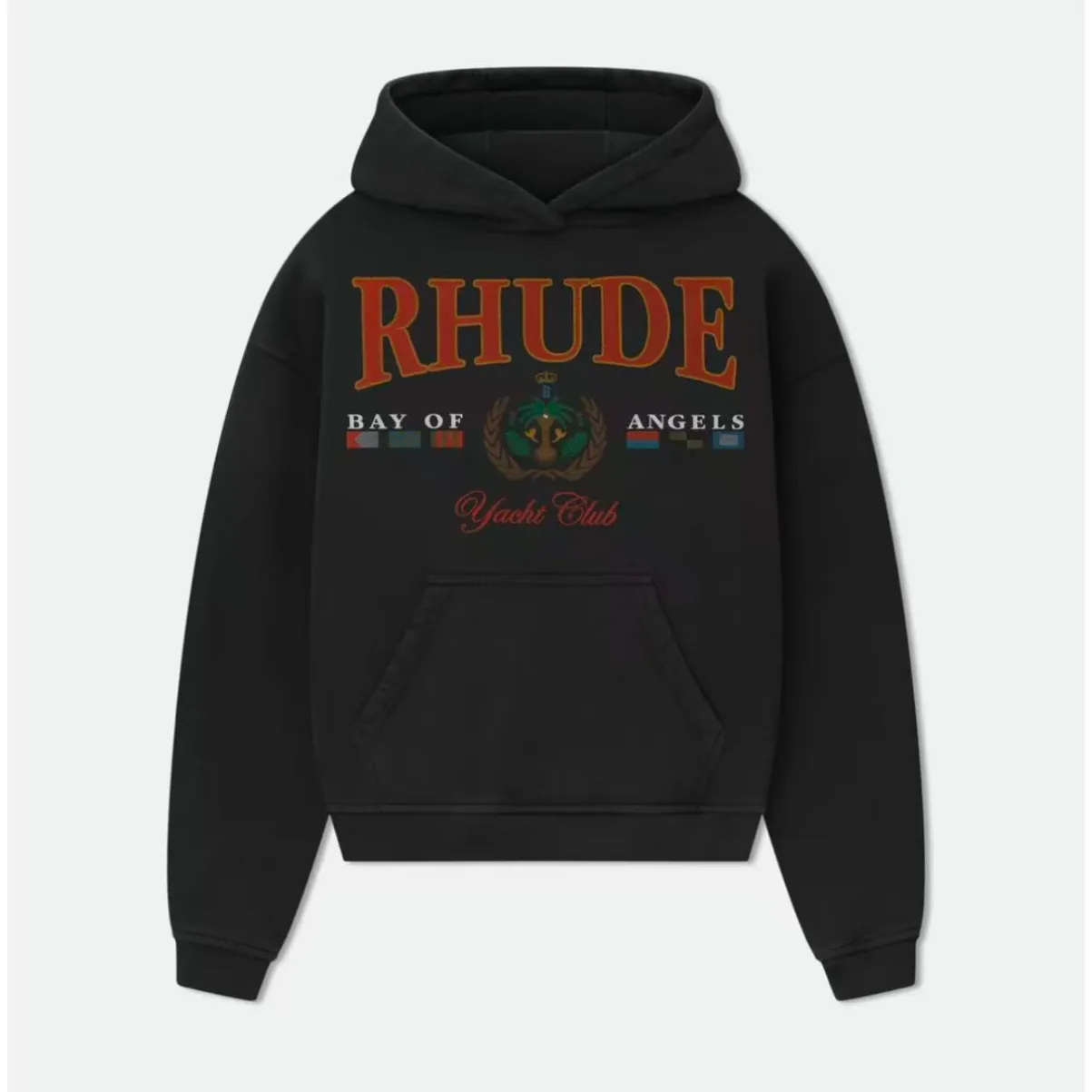 Style No.: 8890 P260 RHUDE New American high street loose washed hooded sweatshirt for men and women Multi-color glue printing technology + Made of pure cotton washed terry brushed fabric 450g Heavy upper body three-dimensional fluffy Size: (S-M-L-XL) Color: Washed navy blue