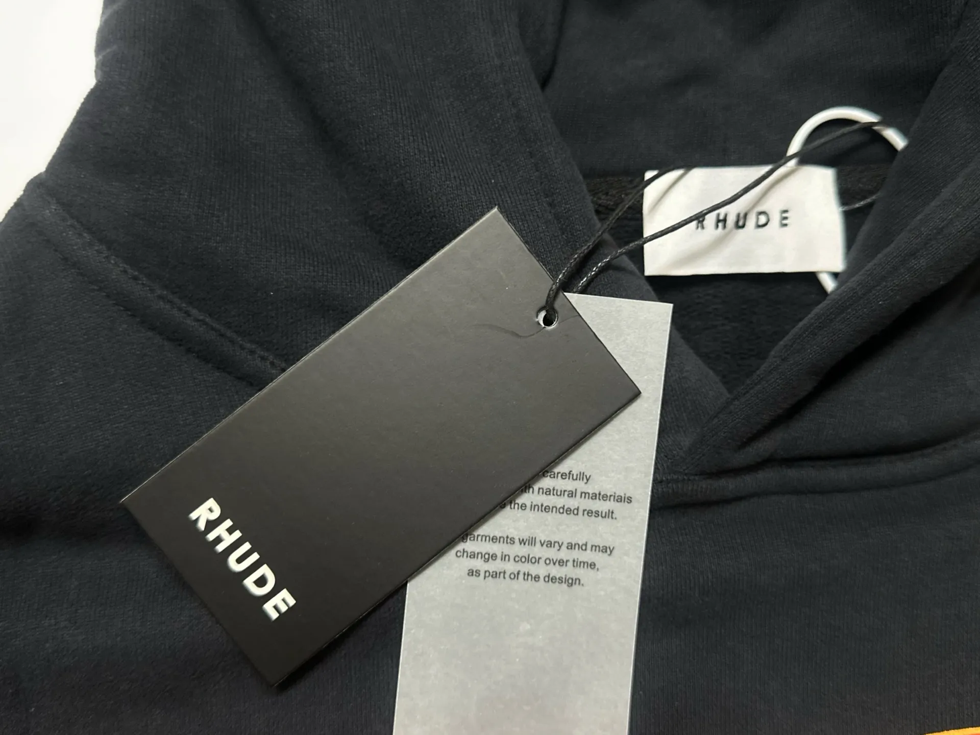 Style No.: 8890 P260 RHUDE New American high street loose washed hooded sweatshirt for men and women Multi-color glue printing technology + Made of pure cotton washed terry brushed fabric 450g Heavy upper body three-dimensional fluffy Size: (S-M-L-XL) Color: Washed navy blue