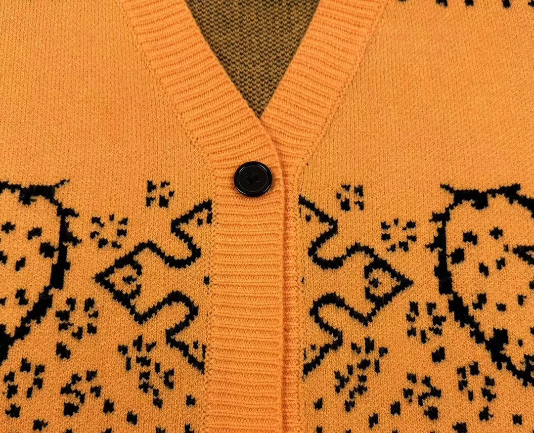 P370 Rhude beautiful cashew flower jacquard cardigan sweater Color: yellow red Size: M L XL XXL