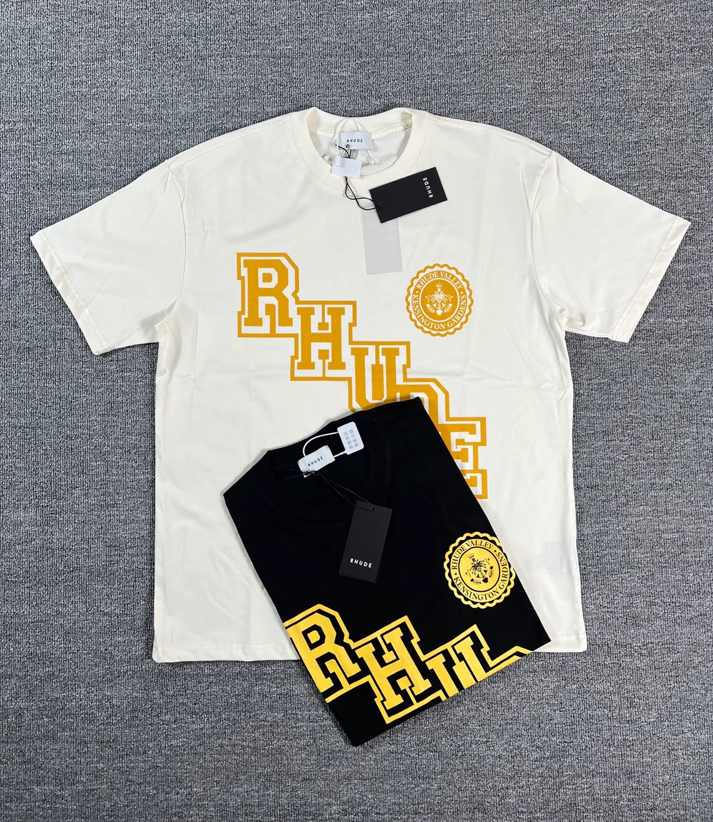 No. 802 #P122 #美ChaoRhude Graphic-print Logo environmentally friendly water glue printing High-quality double yarn pure cotton short-sleeved T-shirt Size: S M L XL