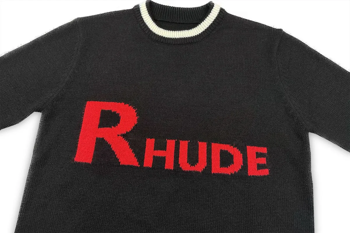 P240 Rhude new classic lettered loose sweater Color: Black White Size: M L XL XXL