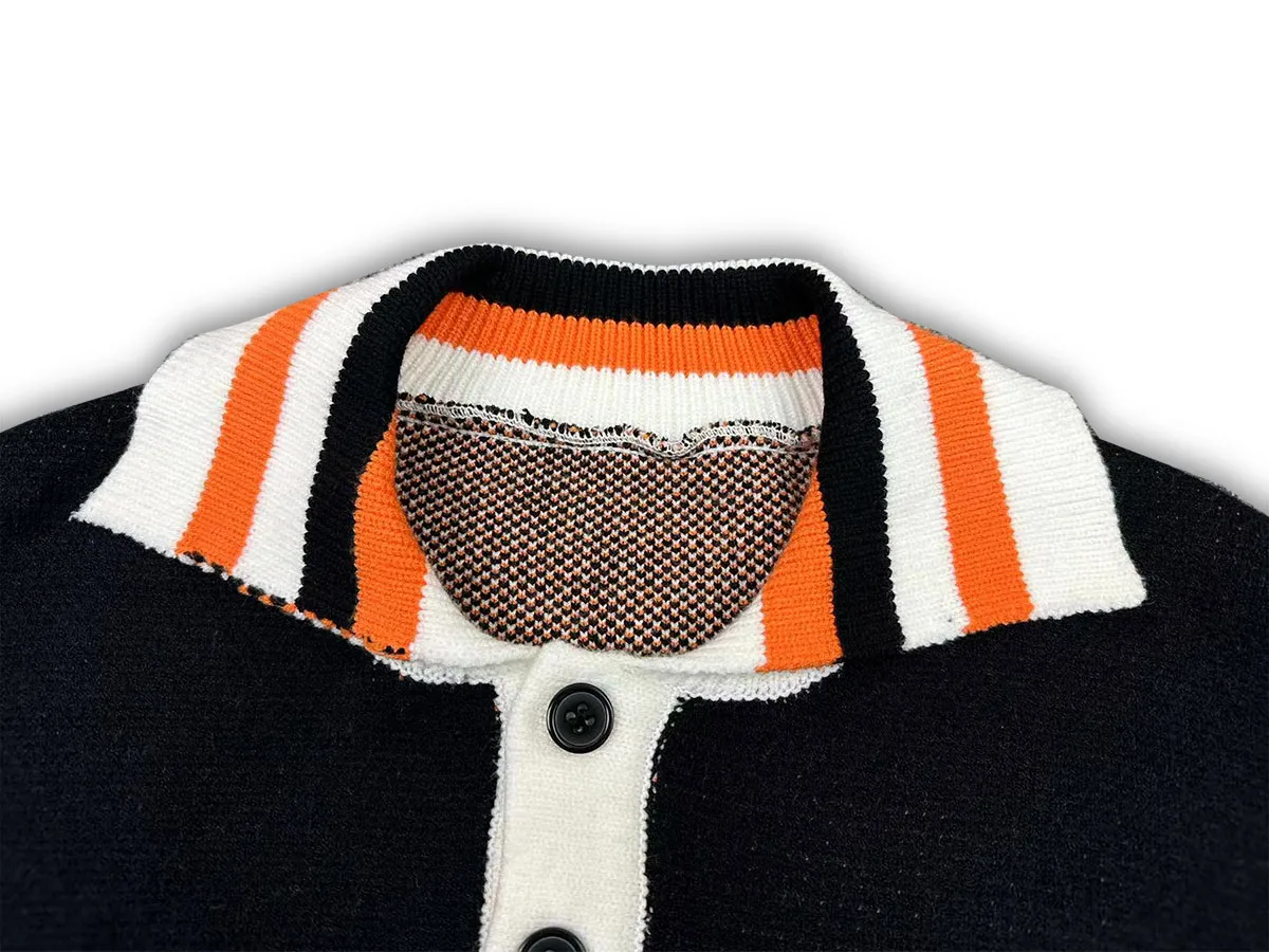 P300 Rhude new striped retro polo collar letter jacquard sweater Size: M L XL XXL
