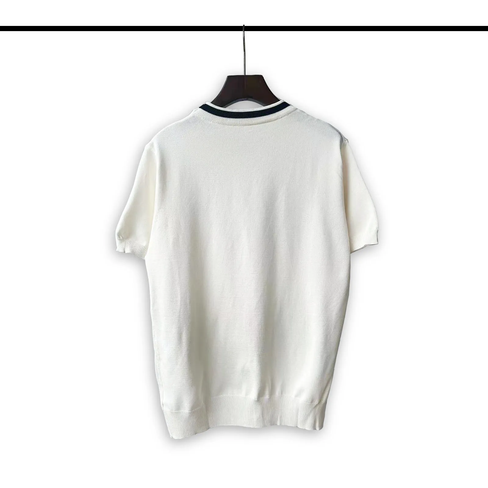P190 Rhude 24 spring and summer new classic round neck letter embroidered knitted short sleeves Color: White Black Size: M L XL XXL