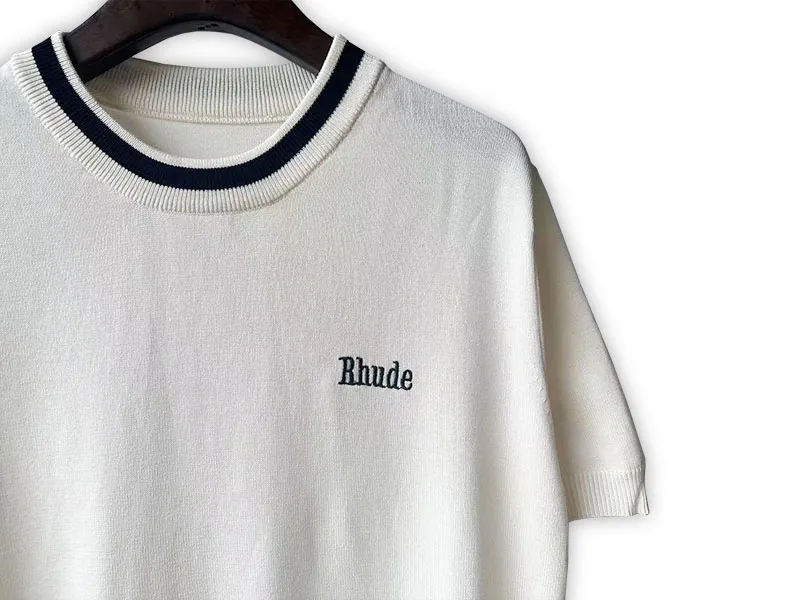 P190 Rhude 24 spring and summer new classic round neck letter embroidered knitted short sleeves Color: White Black Size: M L XL XXL