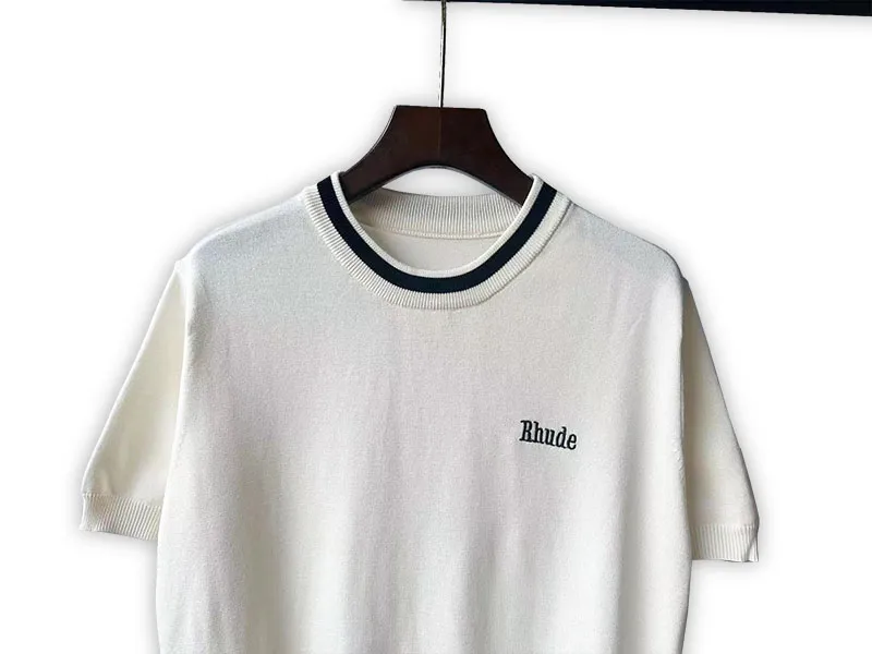 P190 Rhude 24 spring and summer new classic round neck letter embroidered knitted short sleeves Color: White Black Size: M L XL XXL