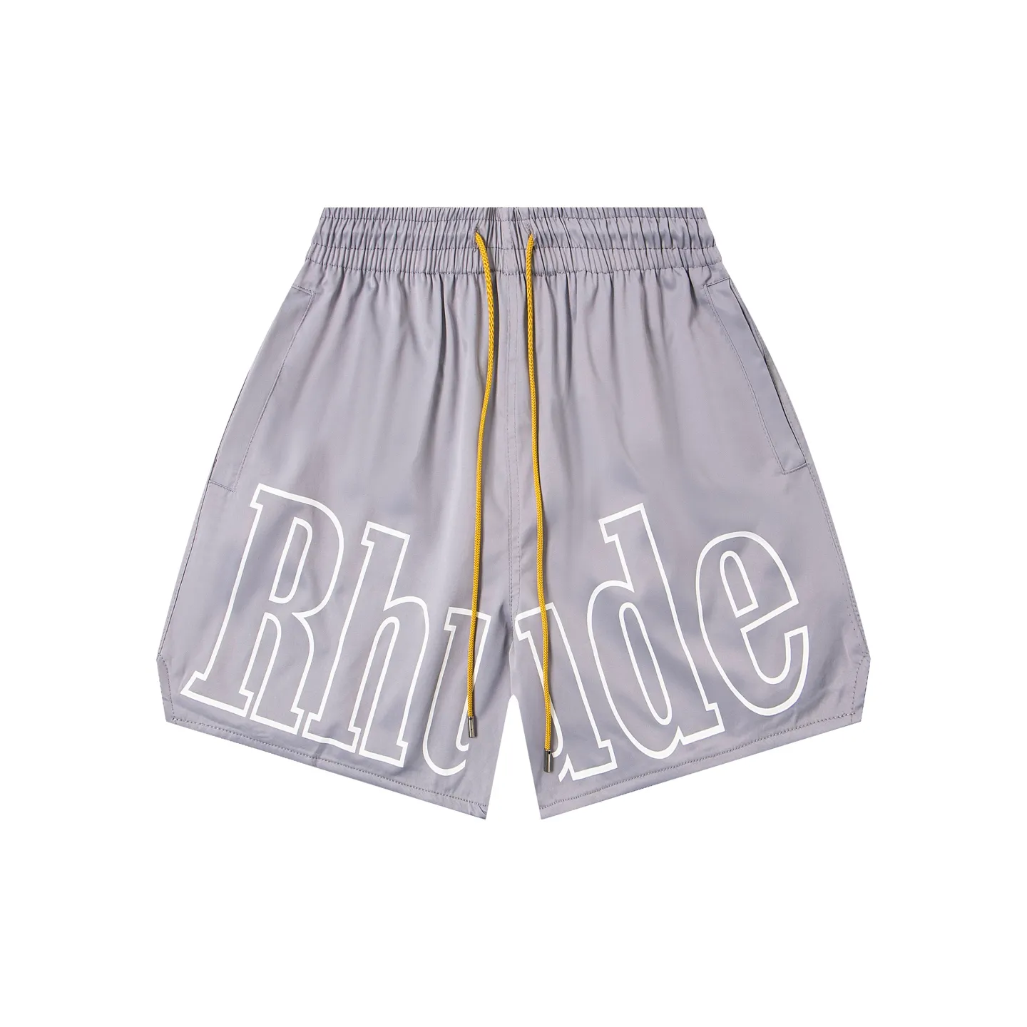 809#P150 Rhude American trendy brand quick-drying beach pants elastic waist shorts letter printed trendy lining mesh men's loose sports pants Color: Black Gray Green Blue Fabric: 150g nylon 100% polyester Size: S M L XL