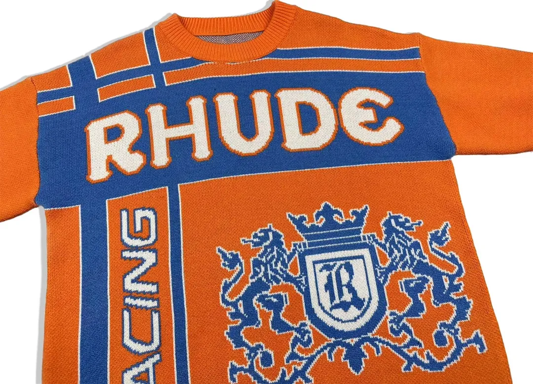 P270 Rhude fashionable new style🦁️jacquard loose sweater Size: M L XL XXL