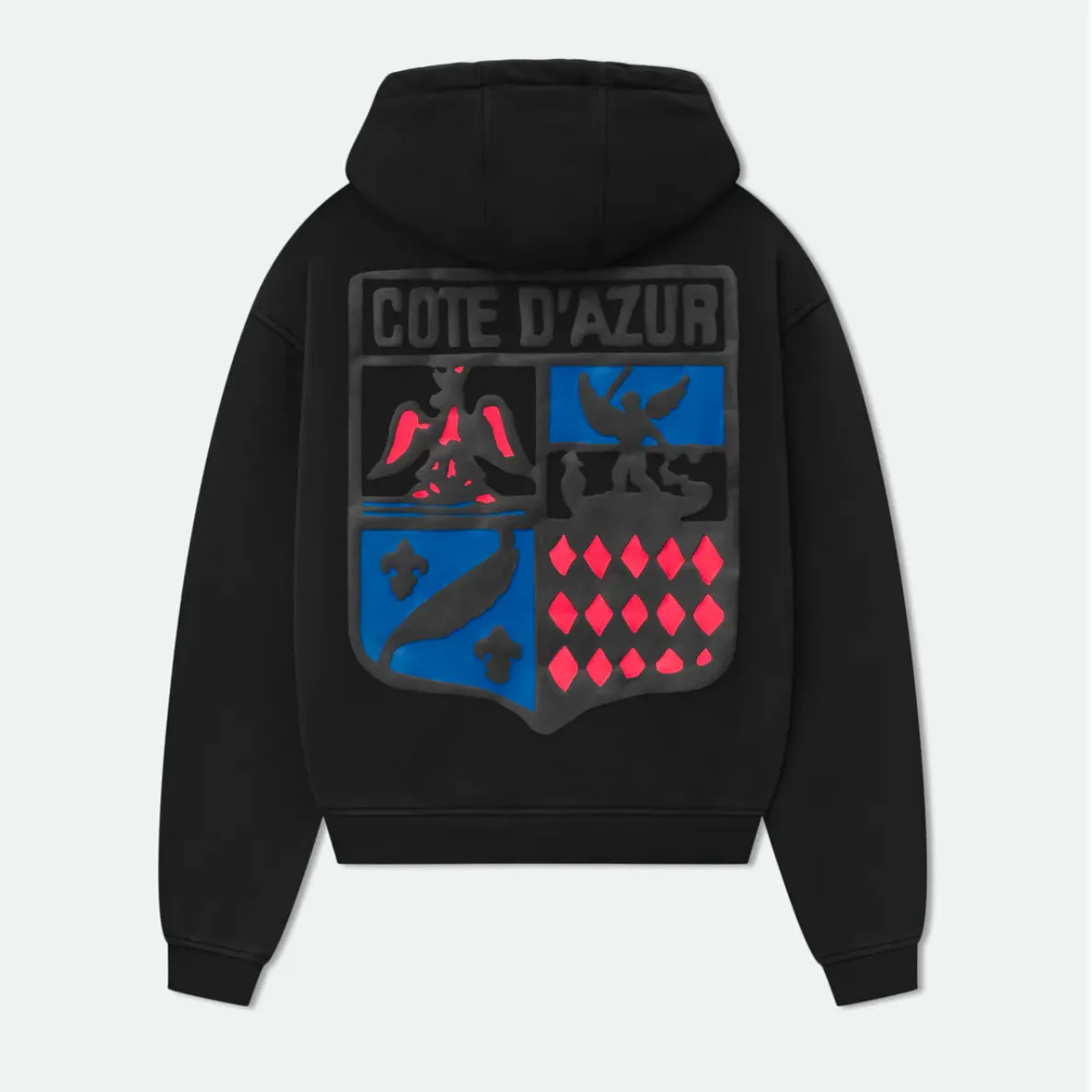 Style No.: 8887 P246 RHUDE New American high street men's and women's street fashion loose hooded sweatshirt. Foam printing technology + using pure cotton terry brushed technology fabric 450 grams. Heavy upper body three-dimensional fluffy size: (S-M-L-XL) Color: black