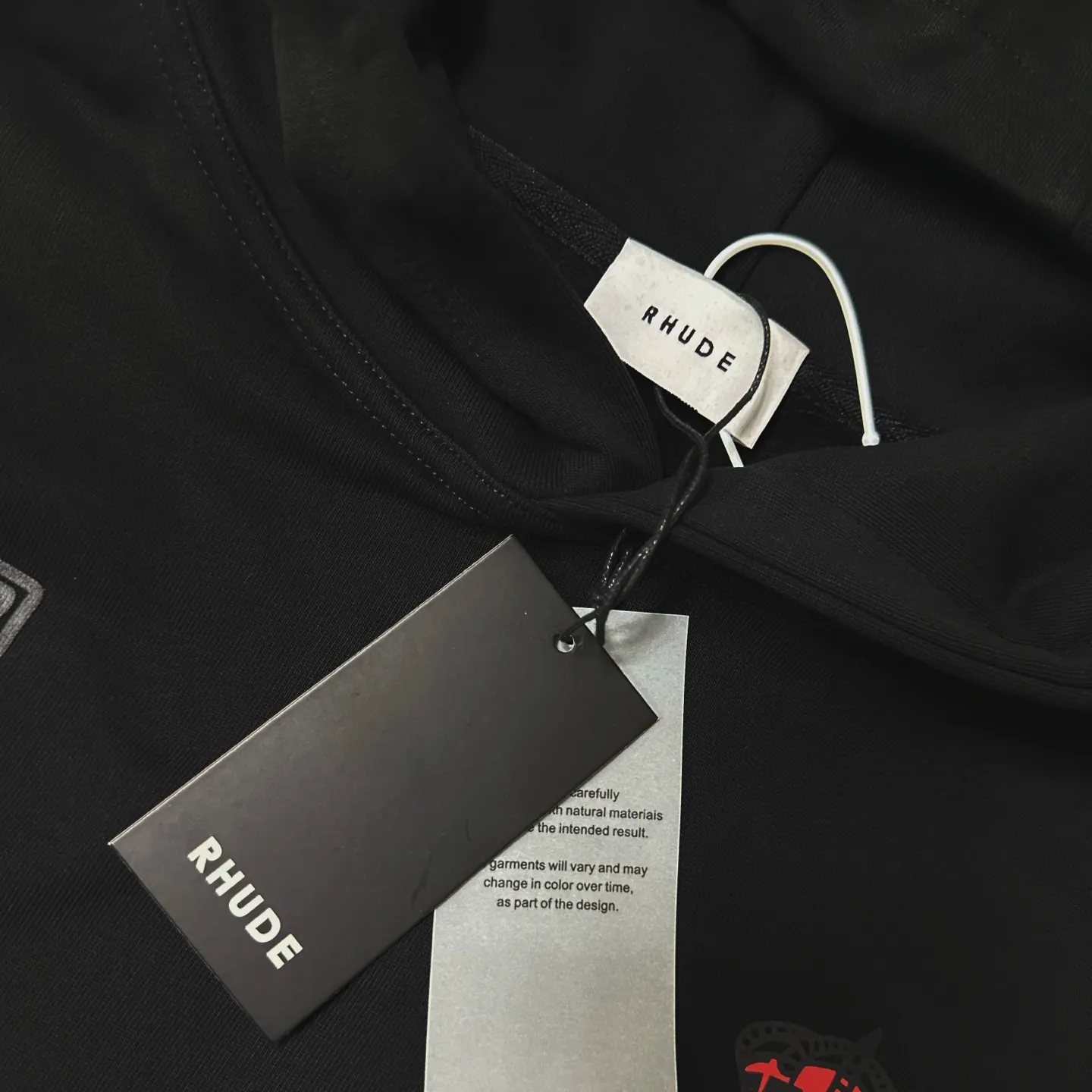 Style No.: 8887 P246 RHUDE New American high street men's and women's street fashion loose hooded sweatshirt. Foam printing technology + using pure cotton terry brushed technology fabric 450 grams. Heavy upper body three-dimensional fluffy size: (S-M-L-XL) Color: black