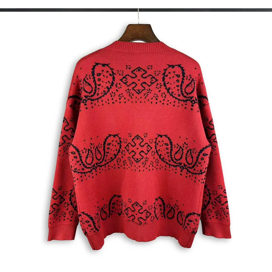 P370 Rhude beautiful cashew flower jacquard cardigan sweater Color: yellow red Size: M L XL XXL