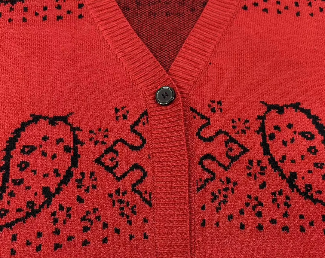P370 Rhude beautiful cashew flower jacquard cardigan sweater Color: yellow red Size: M L XL XXL