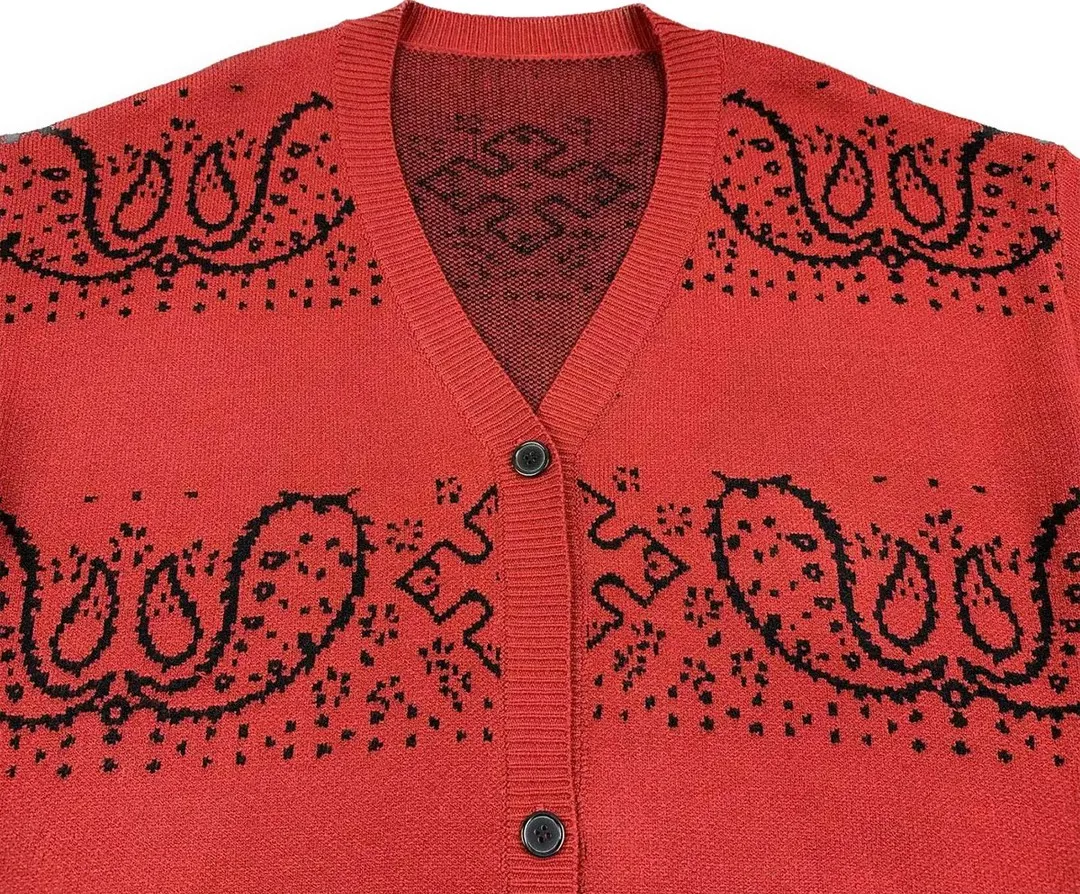 P370 Rhude beautiful cashew flower jacquard cardigan sweater Color: yellow red Size: M L XL XXL