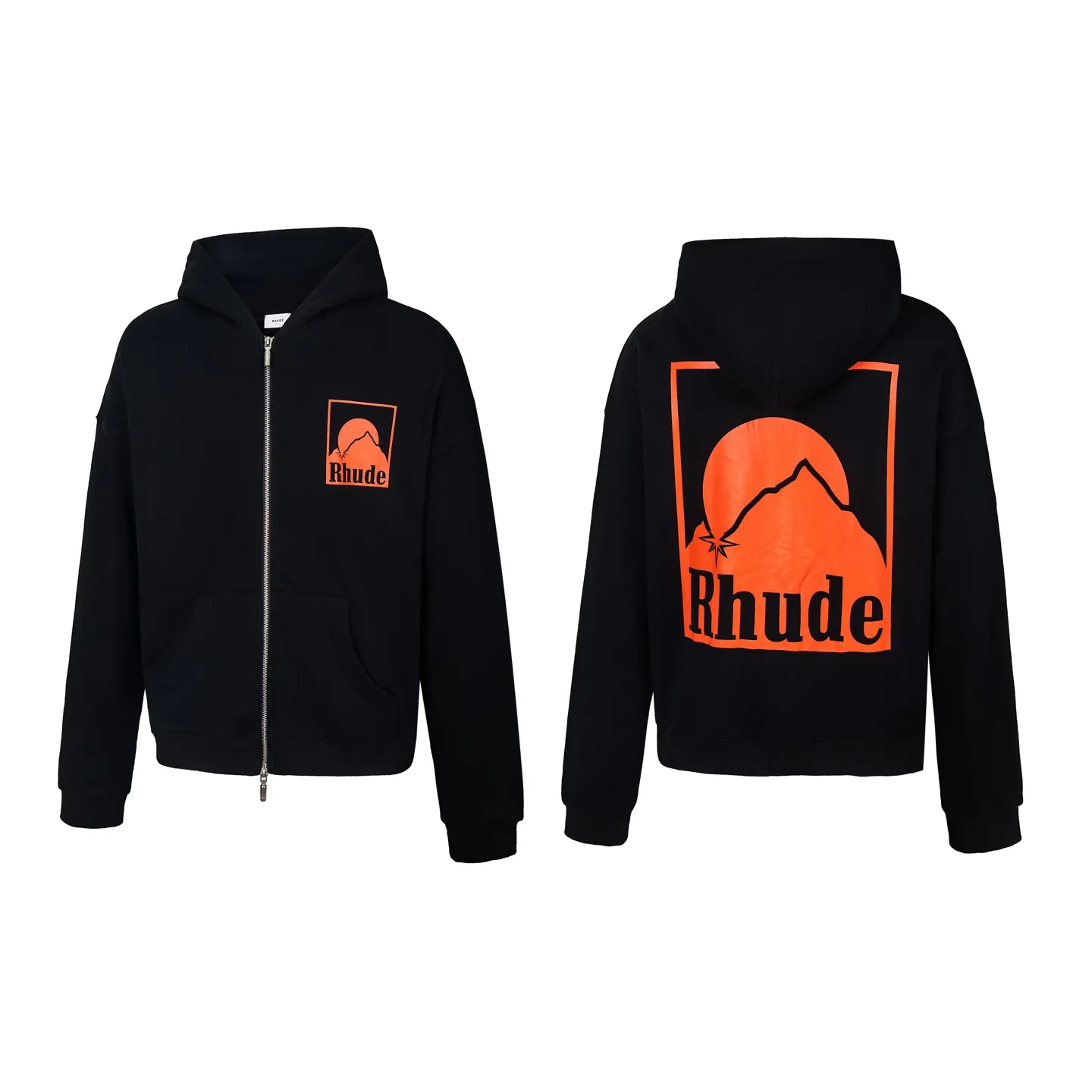 Style No. H29# Rhude sunset printed terry 360 carat zipper hooded sweatshirt Color: Black Size: SMLXL P250