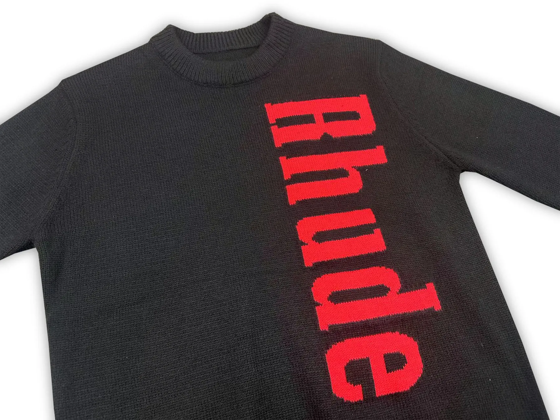 P240 Rhude new jacquard letter crew neck sweater Color: black white Size: M L XL XXL