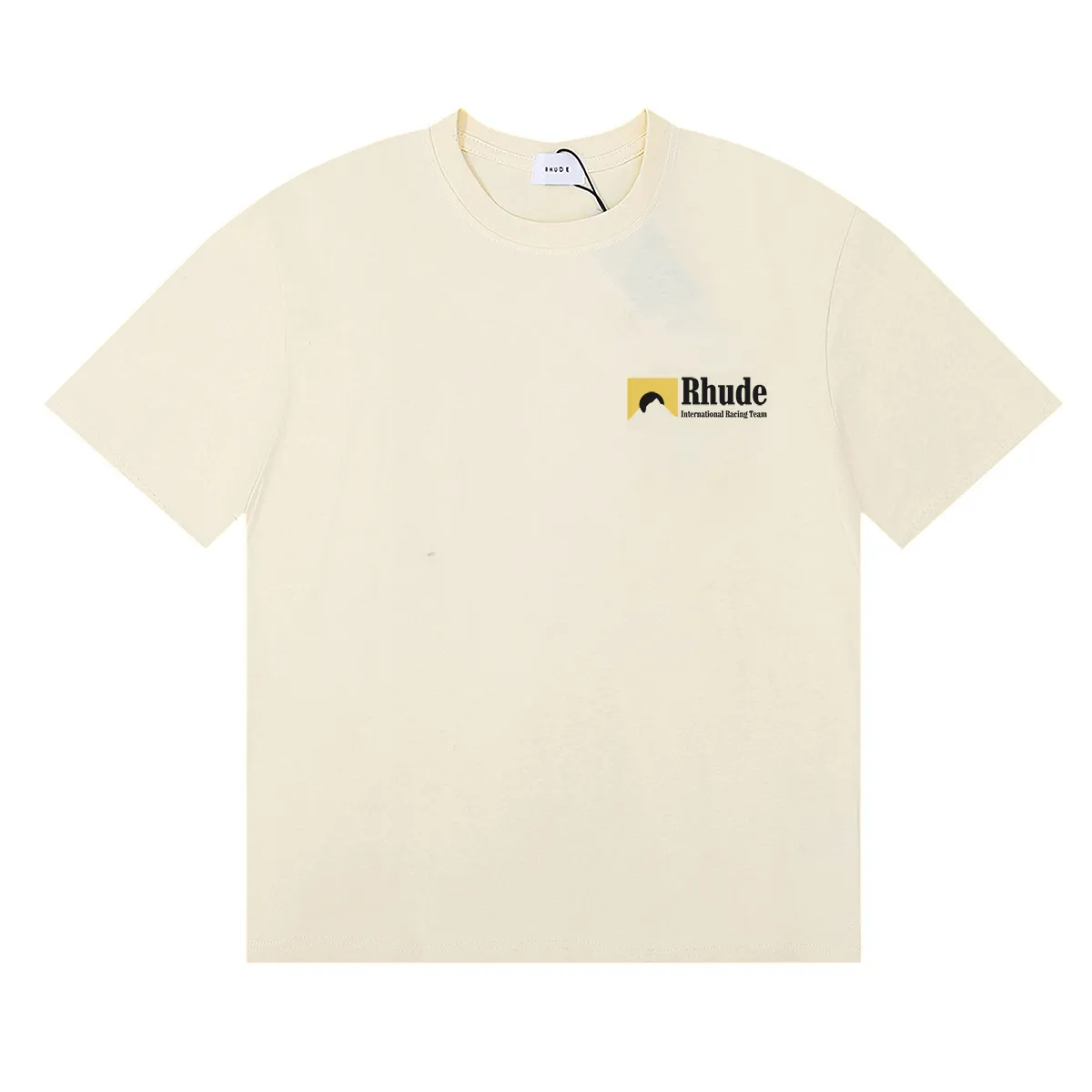 P114 No. 50179, beautiful Rhude International Racing Team small label simple and versatile pure cotton short-sleeved T-shirt Color: black, white, apricot; Size: S M L XL
