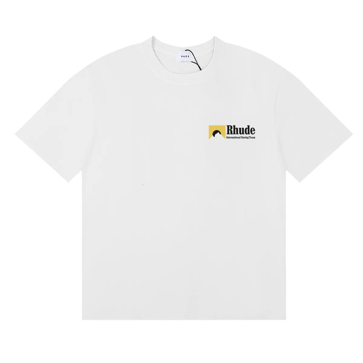 P114 No. 50179, beautiful Rhude International Racing Team small label simple and versatile pure cotton short-sleeved T-shirt Color: black, white, apricot; Size: S M L XL