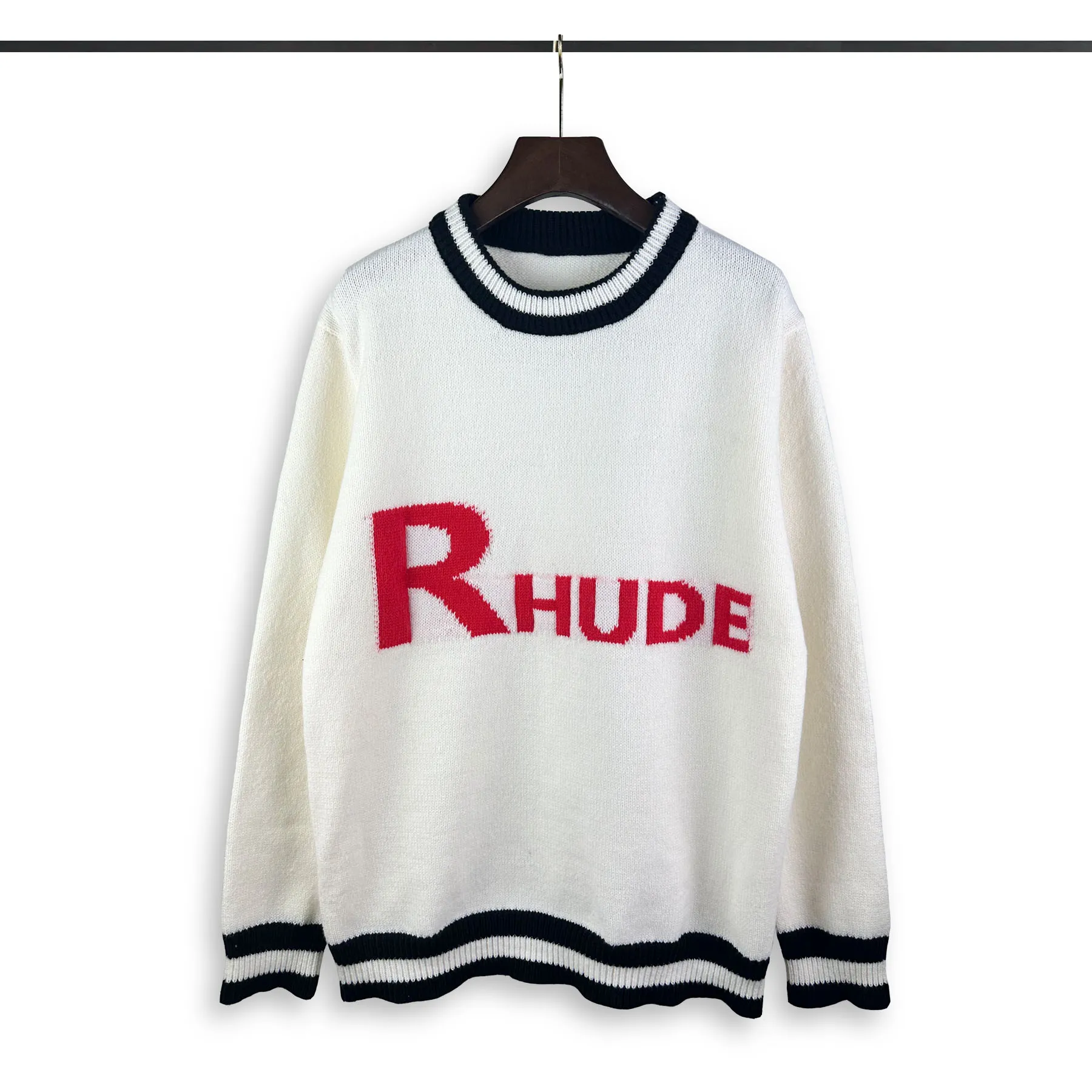 P240 Rhude new classic lettered loose sweater Color: Black White Size: M L XL XXL