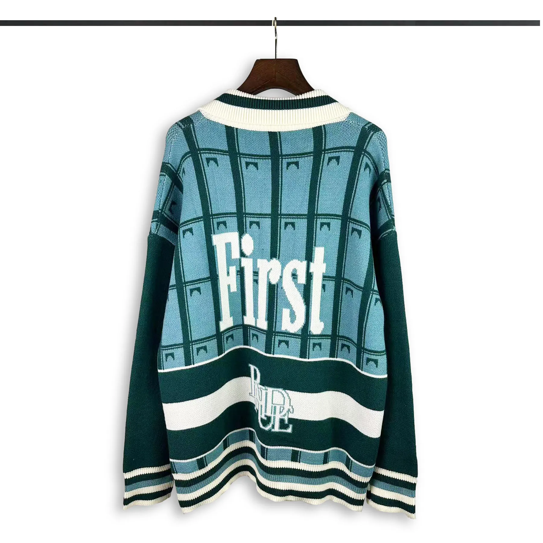 P300 Rhude new polo collar letter jacquard sweater Size: M L XL XXL