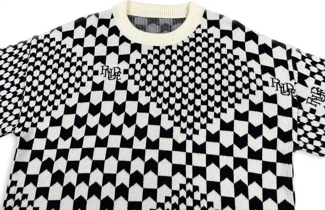 P250 Rhude new all-over black and white small plaid jacquard sweater Size: M L XL XXL