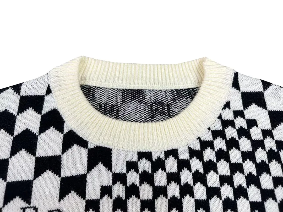 P250 Rhude new all-over black and white small plaid jacquard sweater Size: M L XL XXL