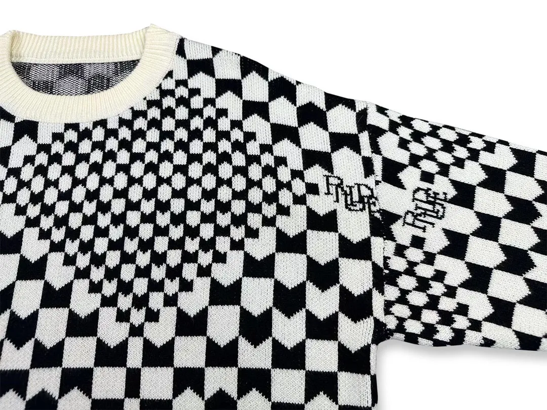 P250 Rhude new all-over black and white small plaid jacquard sweater Size: M L XL XXL