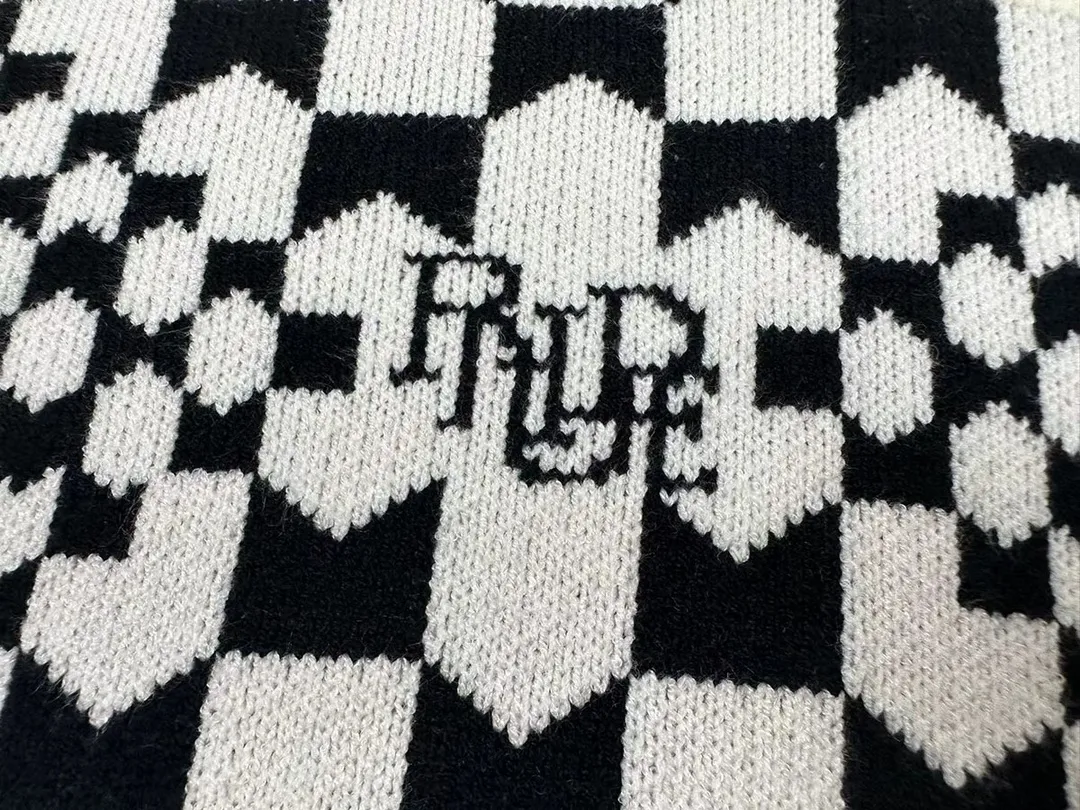 P250 Rhude new all-over black and white small plaid jacquard sweater Size: M L XL XXL
