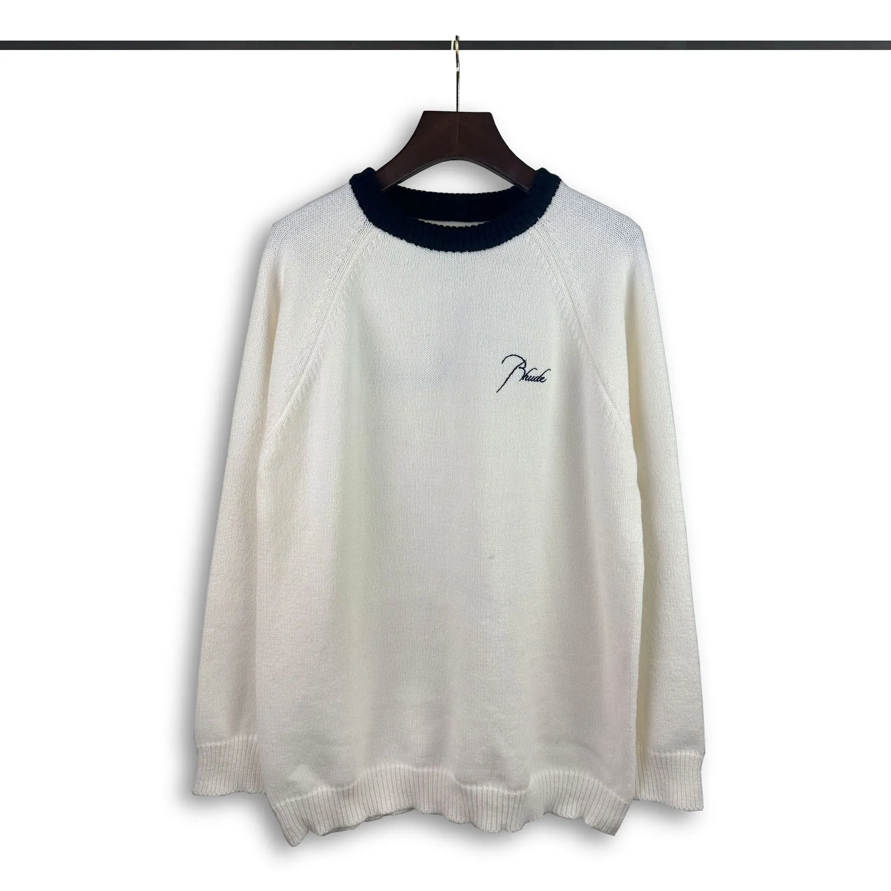 P240 Rhude new simple design letter loose sweater Color: Green White Size: M L XL XXL