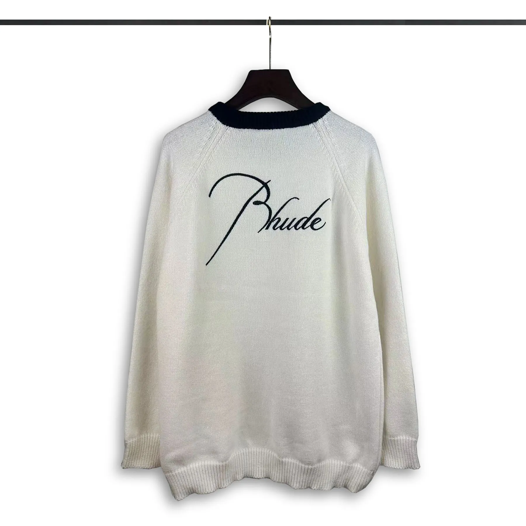 P240 Rhude new simple design letter loose sweater Color: Green White Size: M L XL XXL